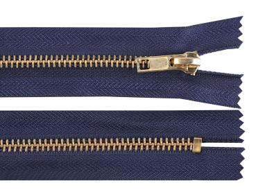 Reißverschluss Metall/Messing 14 cm Länge Dunkelblau/Messing